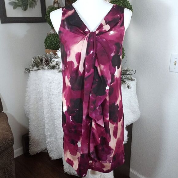 ANN TAYLOR LOFT PURPLE, BLACK, & WHITE DRESS SZ.0 EUC - Picture 2 of 8